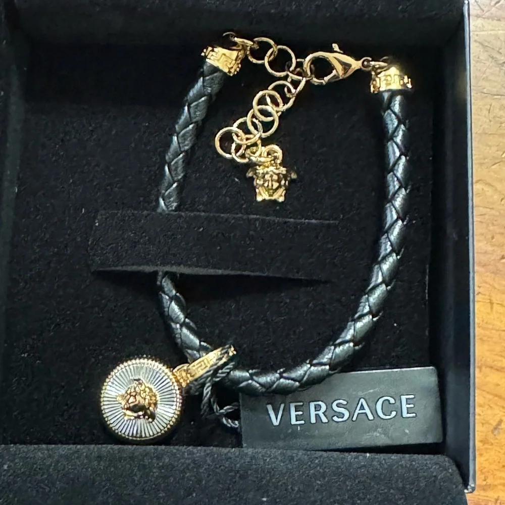 Versace Bracelet w/Medusa on Leather Braided Cord NWT
